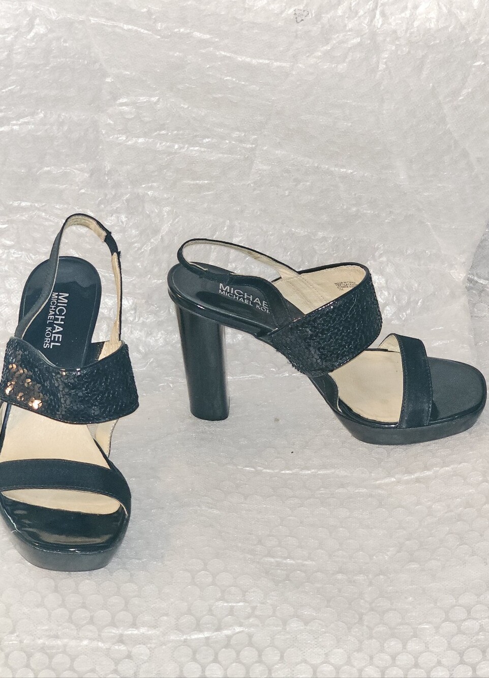 Michael Kors Black Sequins Textile leather Strappy Slingback Size 7 - Picture 5 of 10